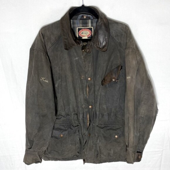 Vintage The Australian Outback Brown Cotton Oilskin Utility Jacket Chore Coat M - Picture 2 of 16